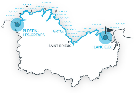 Tracé du GR34 en Côtes d'Armor