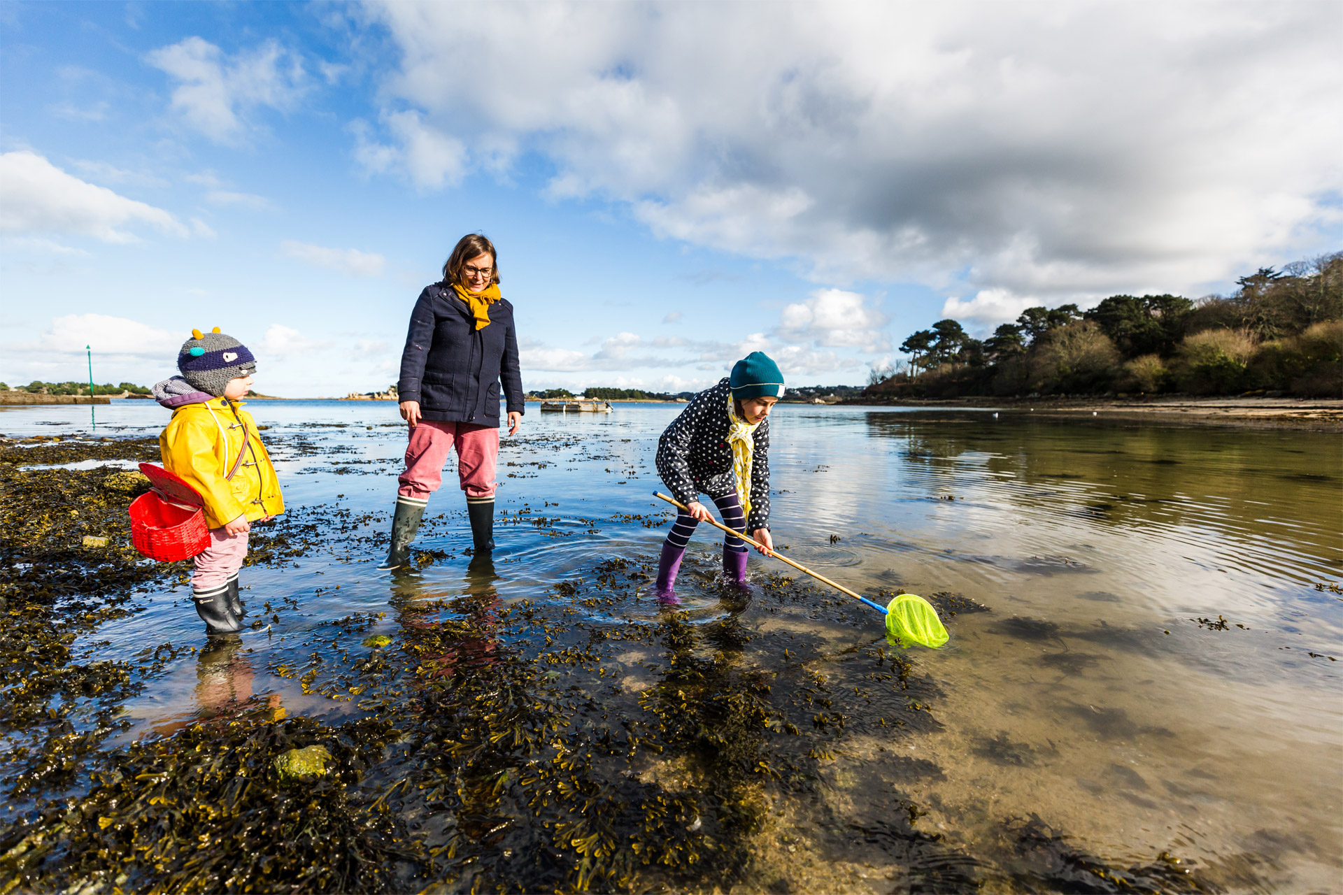 Famille à la pêche à pied, Côtes d'Armor